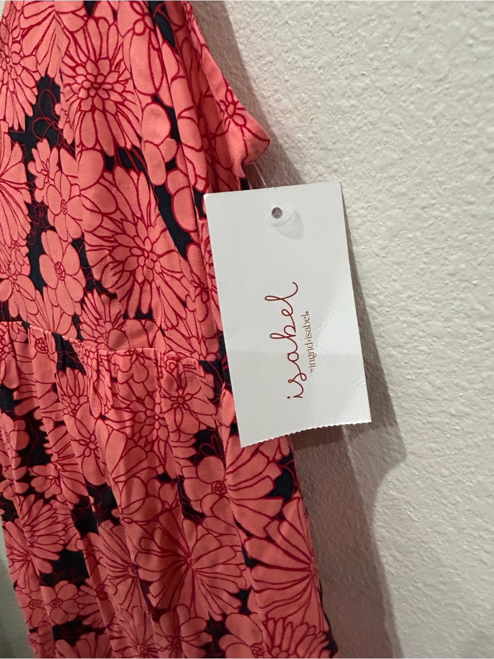 Maternity Coral Floral Slip Dress with Spaghetti Straps - Picture 3 of 7